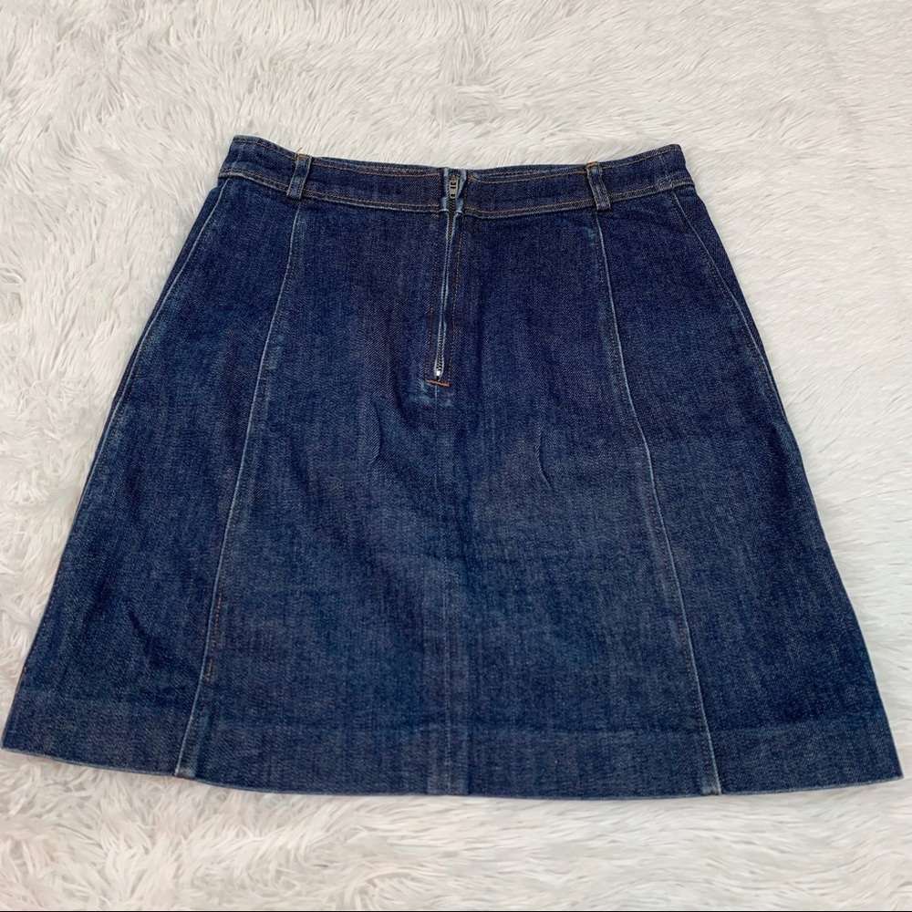 Vanessa Seward denim a-line skirt high waisted pockets dark wash solid blue - Picture 7 of 10